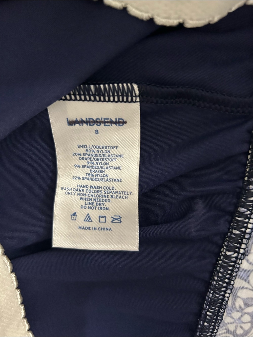 Lands’ End Swim Dress Sz 8 One Piece Swimsuit Blue White Floral Tummy Control - Picture 7 of 11